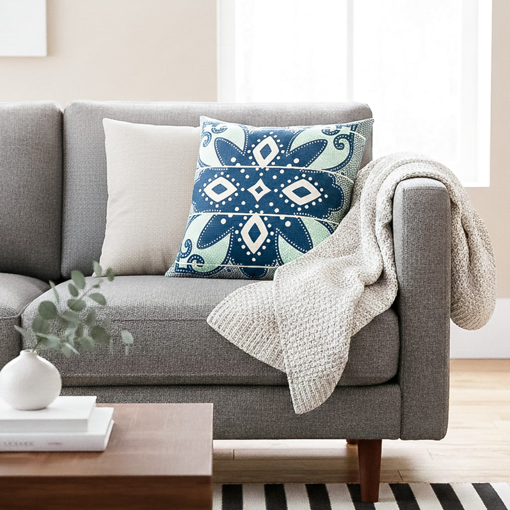 OBJECT: SPIRIT OF BASOTHO INDIGO & MINT BANDED [POLY WEAVE CUSHION COVER] // REF: PW-SS-PL200