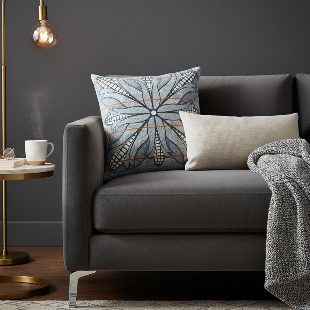 OBJECT: POONE EA BASOTHO SLATE BLUE & ORANGE CUSHION COVER // REF: PW-SS-PL200